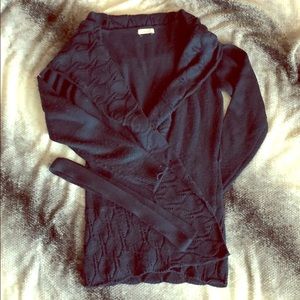 Belted blue sweater cardigan